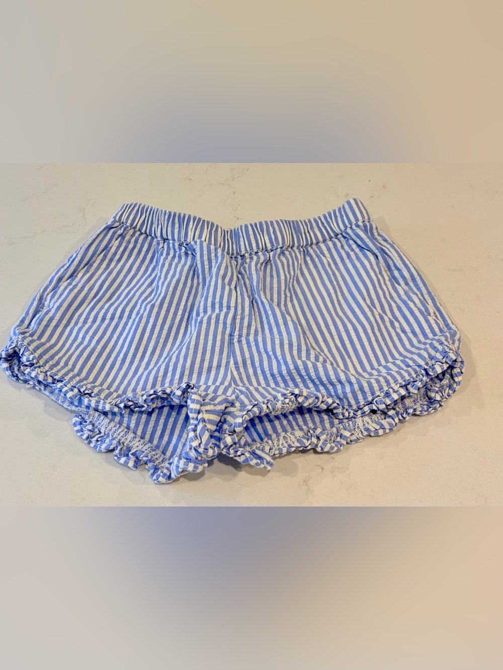 Crewcuts Girls Blue & White Striped Ruffle Shorts